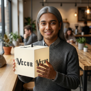 Vecur Cube Lamp — Retro 'Vecur' Logo Light Cube for Home & Office