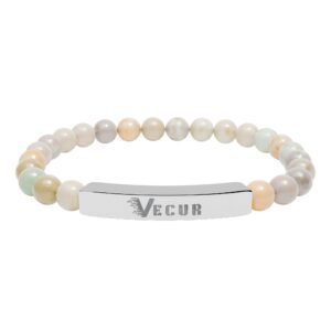 Vecur Engraved Natural Stone Bar Bracelet — Stretch Beaded Bracelet for Men & Women